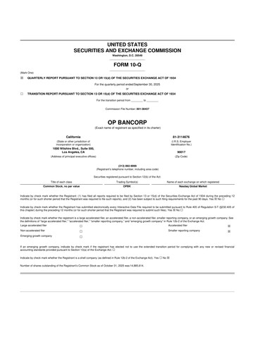 Vorschaubild OP Bancorp (Open Bank) 10-Q Quartalsbericht 2025 
