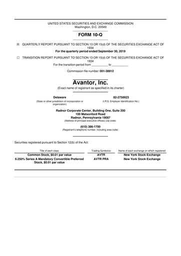 Thumbnail Avantor 10-Q Quarterly Report FY2019 