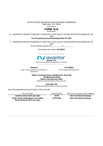 Thumbnail Avantor 10-Q Quarterly Report FY2020 