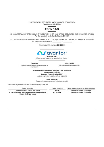 Thumbnail Avantor 10-Q Quarterly Report FY2021 