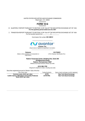 Thumbnail Avantor 10-Q Quarterly Report FY2021 