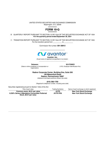 Thumbnail Avantor 10-Q Quarterly Report FY2021 