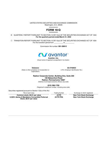 Thumbnail Avantor 10-Q Quarterly Report FY2022 
