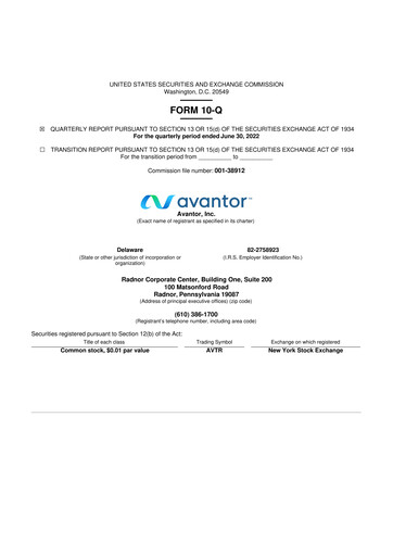 Thumbnail Avantor 10-Q Quarterly Report FY2022 