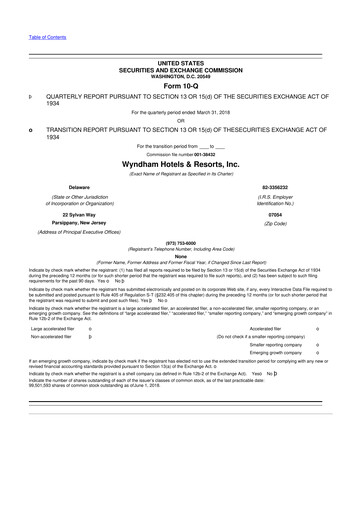 Thumbnail Wyndham Hotels & Resorts 10-Q Quarterly Report FY2018 