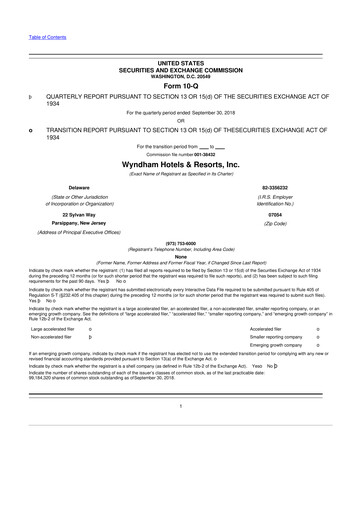 Thumbnail Wyndham Hotels & Resorts 10-Q Quarterly Report FY2018 