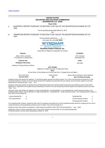 Thumbnail Wyndham Hotels & Resorts 10-Q Quarterly Report FY2019 