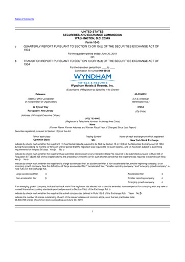 Thumbnail Wyndham Hotels & Resorts 10-Q Quarterly Report FY2019 