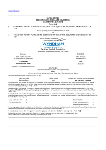 Thumbnail Wyndham Hotels & Resorts 10-Q Quarterly Report FY2019 