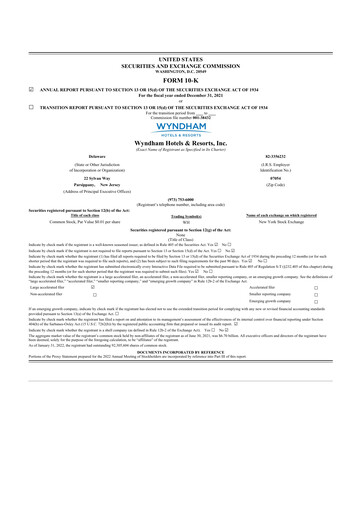 Thumbnail Wyndham Hotels & Resorts 10-K Annual Report 2021