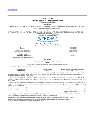 Thumbnail Wyndham Hotels & Resorts 10-Q Quarterly Report FY2022 