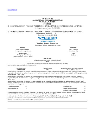 Thumbnail Wyndham Hotels & Resorts 10-Q Quarterly Report FY2023 