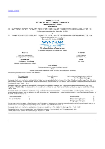 Thumbnail Wyndham Hotels & Resorts 10-Q Quarterly Report FY2024 