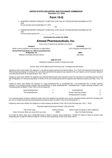 Thumbnail Amneal Pharmaceuticals
 10-Q Quarterly Report FY2019 