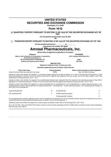 Thumbnail Amneal Pharmaceuticals
 10-Q Quarterly Report FY2021 