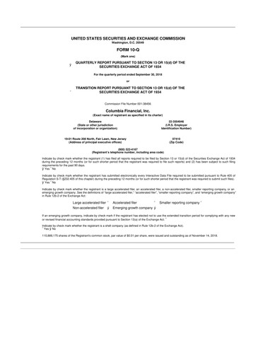 Vorschaubild Columbia Financial 10-Q Quartalsbericht 2018 