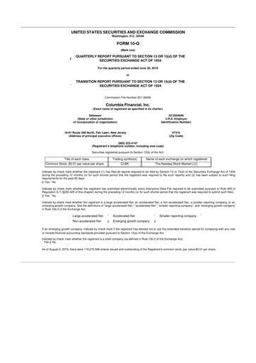 Vorschaubild Columbia Financial 10-Q Quartalsbericht 2019 