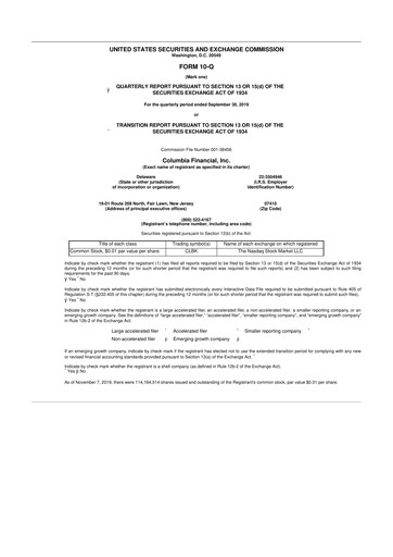 Vorschaubild Columbia Financial 10-Q Quartalsbericht 2019 