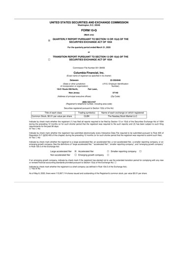 Vorschaubild Columbia Financial 10-Q Quartalsbericht 2020 