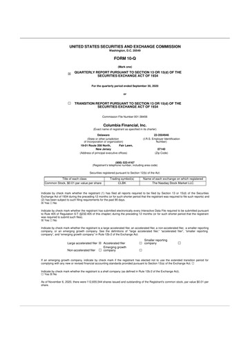 Vorschaubild Columbia Financial 10-Q Quartalsbericht 2020 