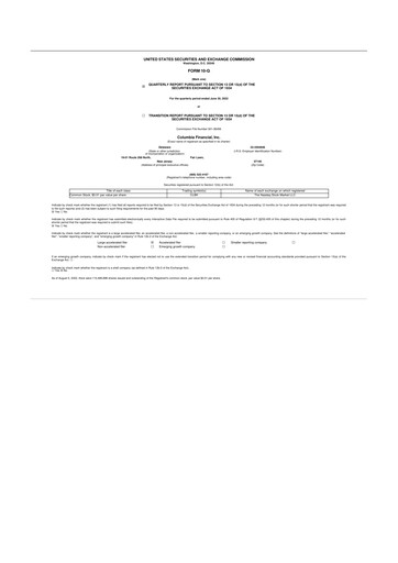 Vorschaubild Columbia Financial 10-Q Quartalsbericht 2022 