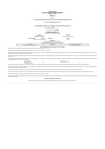 Miniature Columbia Financial 10-K Rapport annuel 2022