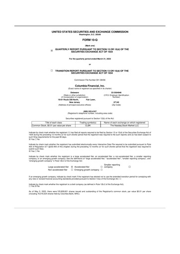 Vorschaubild Columbia Financial 10-Q Quartalsbericht 2023 