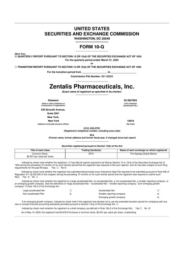 Thumbnail Zentalis Pharmaceuticals 10-Q Quarterly Report FY2020 
