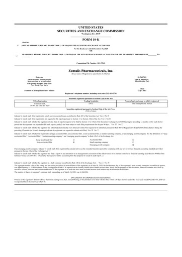 Vorschaubild Zentalis Pharmaceuticals 10-K Jahresbericht 2020