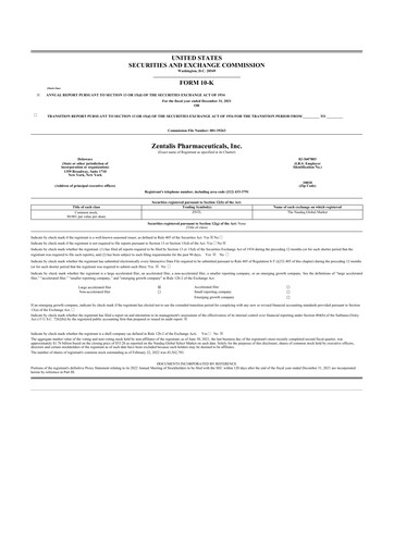 Vorschaubild Zentalis Pharmaceuticals 10-K Jahresbericht 2021
