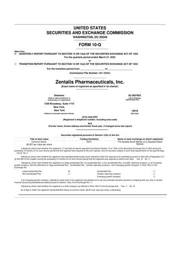 Thumbnail Zentalis Pharmaceuticals 10-Q Quarterly Report FY2022 