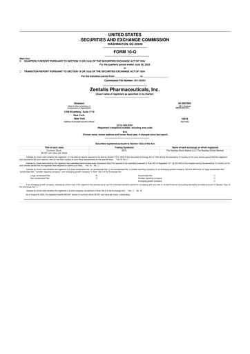 Thumbnail Zentalis Pharmaceuticals 10-Q Quarterly Report FY2022 