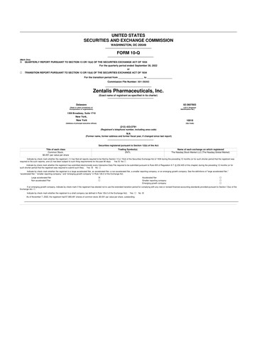 Thumbnail Zentalis Pharmaceuticals 10-Q Quarterly Report FY2022 
