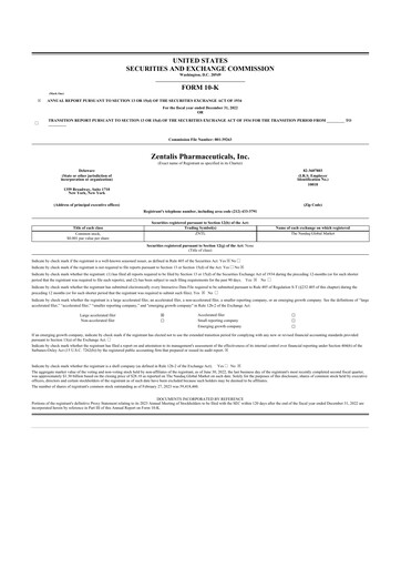 Vorschaubild Zentalis Pharmaceuticals 10-K Jahresbericht 2022