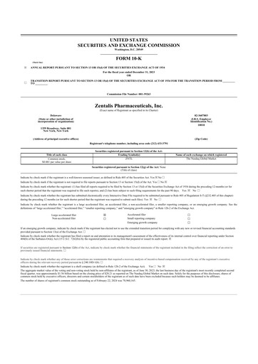 Vorschaubild Zentalis Pharmaceuticals 10-K Jahresbericht 2023