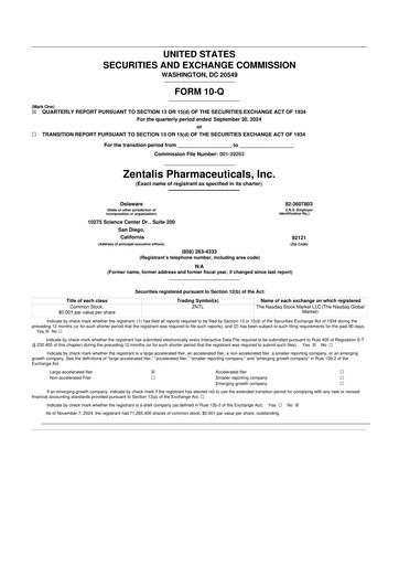 Thumbnail Zentalis Pharmaceuticals 10-Q Quarterly Report FY2024 