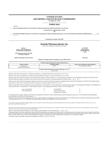 Vorschaubild Zentalis Pharmaceuticals 10-K Jahresbericht 2024