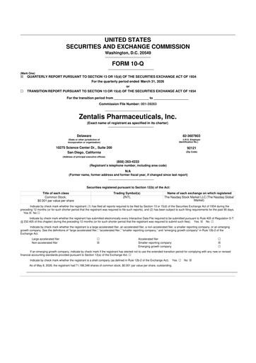 Miniature Zentalis Pharmaceuticals 10-Q Rapport trimestriel  