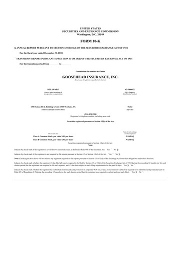 Thumbnail Goosehead Insurance
 10-K Annual Report 2018