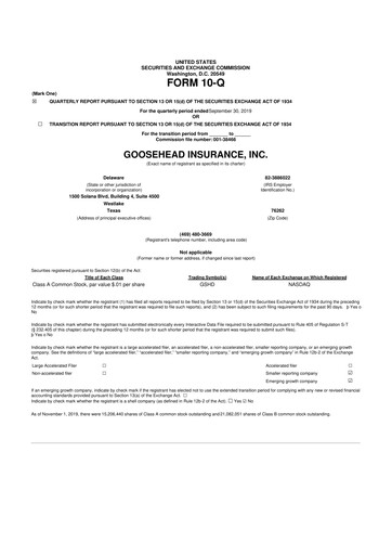 Vorschaubild Goosehead Insurance
 10-Q Quartalsbericht 2019 