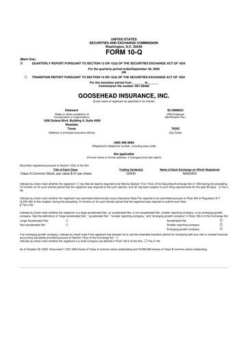 Vorschaubild Goosehead Insurance
 10-Q Quartalsbericht 2020 