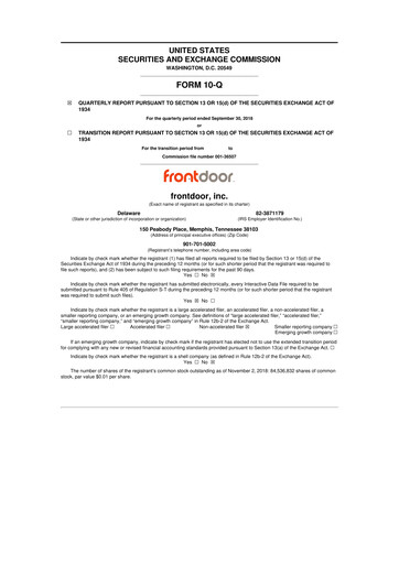 Thumbnail Frontdoor 10-Q Quarterly Report FY2018 