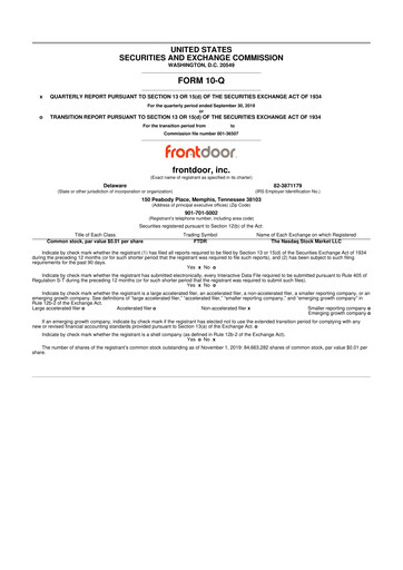 Thumbnail Frontdoor 10-Q Quarterly Report FY2019 