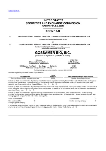 Thumbnail Gossamer Bio 10-Q Quarterly Report FY2022 