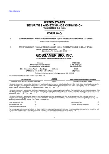 Thumbnail Gossamer Bio 10-Q Quarterly Report FY2023 