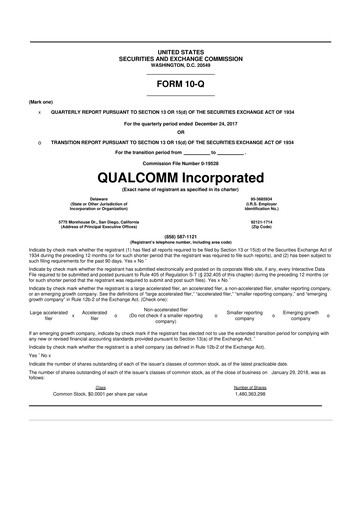 Thumbnail QUALCOMM 10-Q Quarterly Report FY2018 