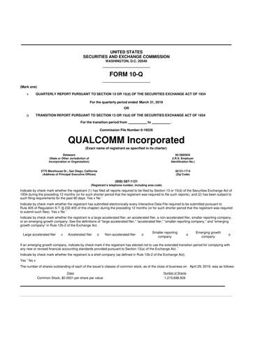 Thumbnail QUALCOMM 10-Q Quarterly Report FY2019 