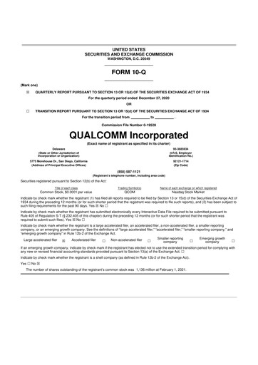 Thumbnail QUALCOMM 10-Q Quarterly Report FY2021 