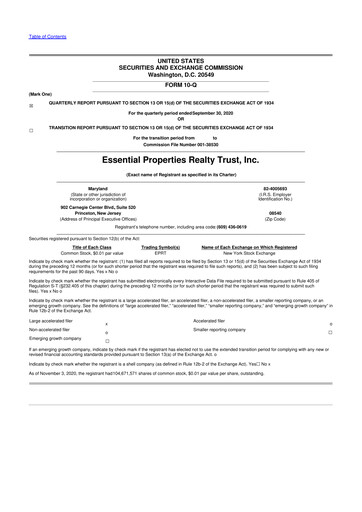 Thumbnail Essential Properties Realty Trust 10-Q Quarterly Report FY2020 
