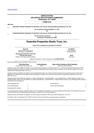 Thumbnail Essential Properties Realty Trust 10-Q Quarterly Report FY2021 